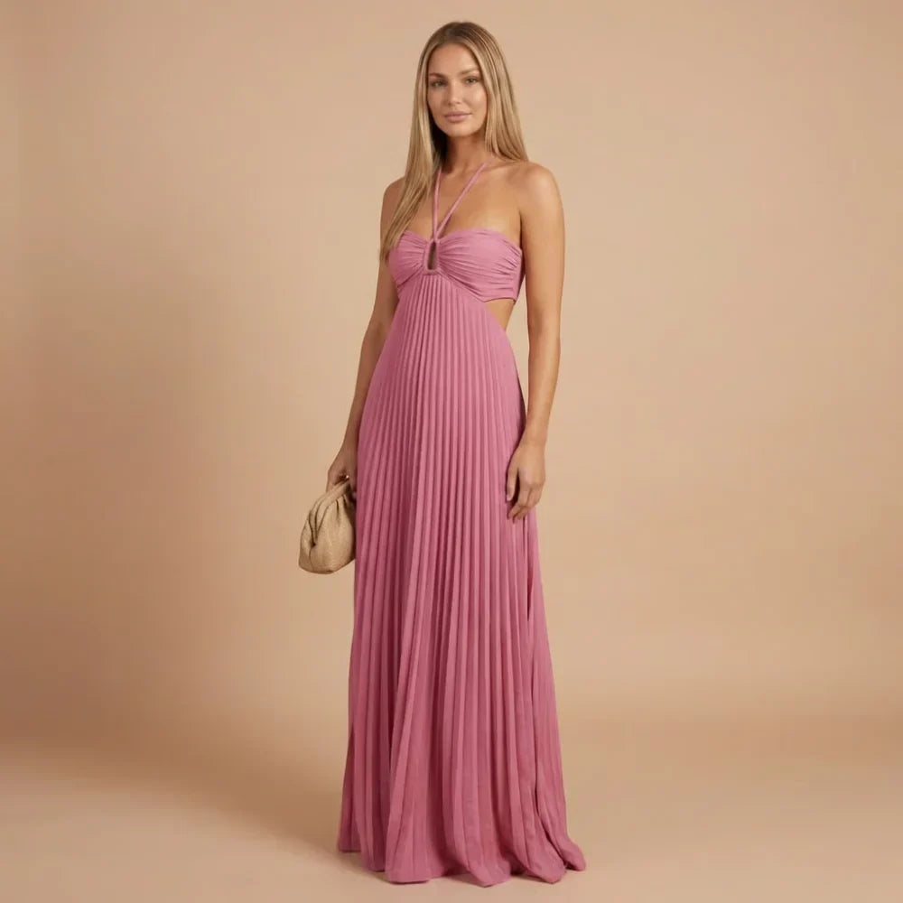 Riley Pleated Halter Maxi Dress