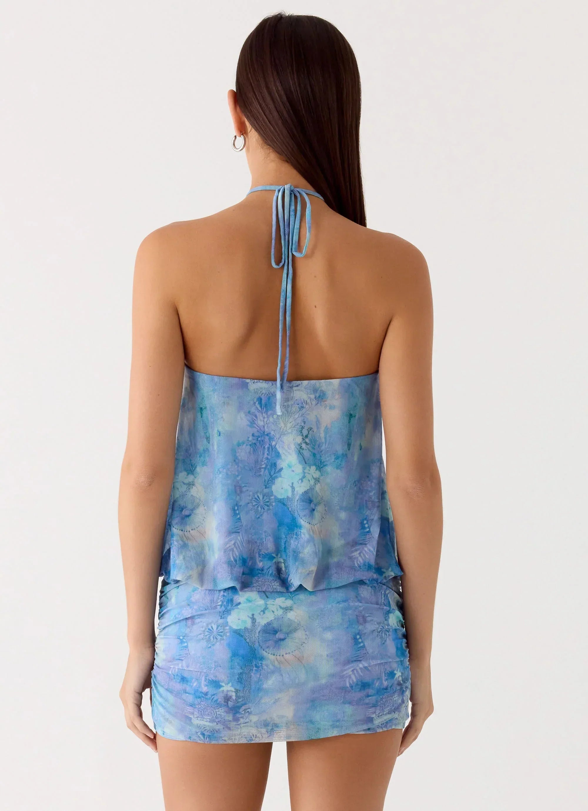 Jisoo Halter Mini Dress - Aqua Paisley