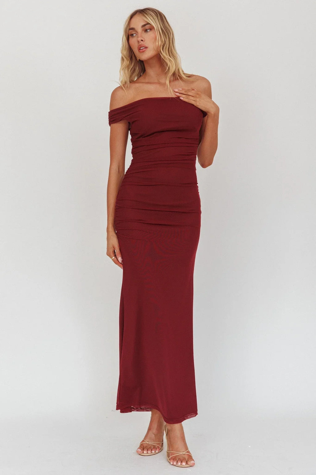 Bloom Mesh Midi Dress Wine