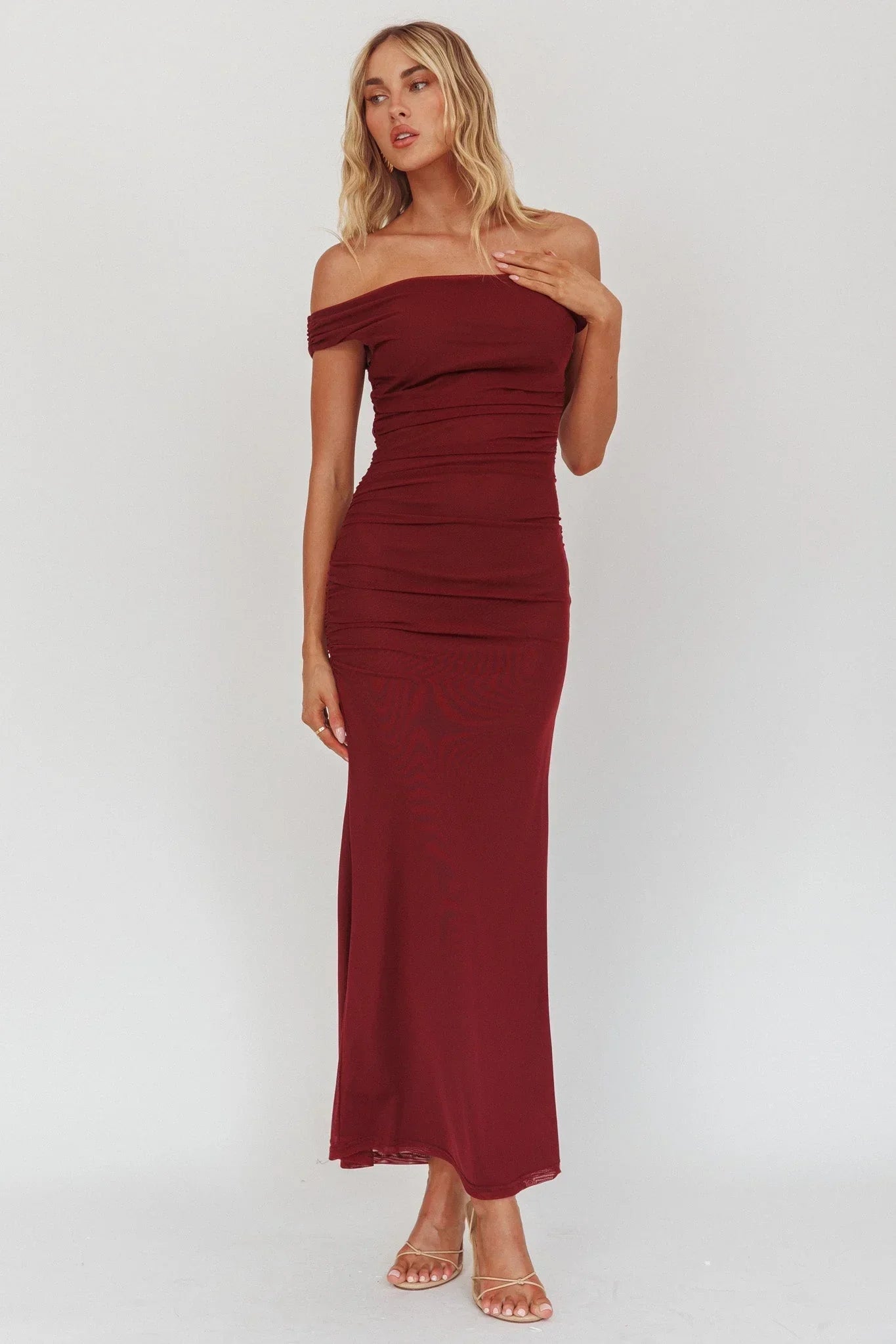 Bloom Mesh Midi Dress Wine