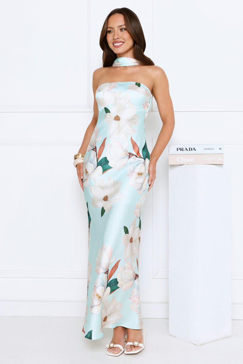 Softly Radiant Satin Maxi Dress Green