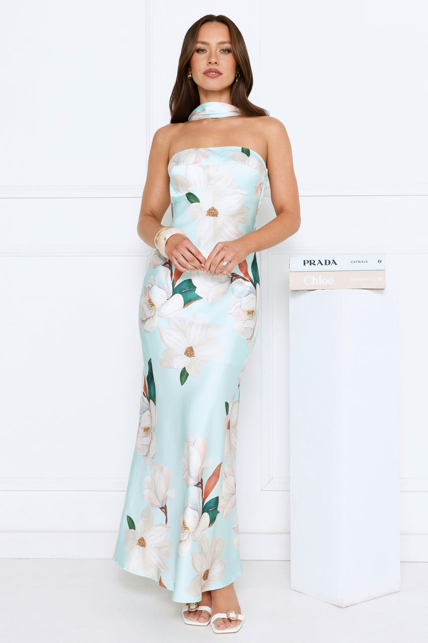 Softly Radiant Satin Maxi Dress Green