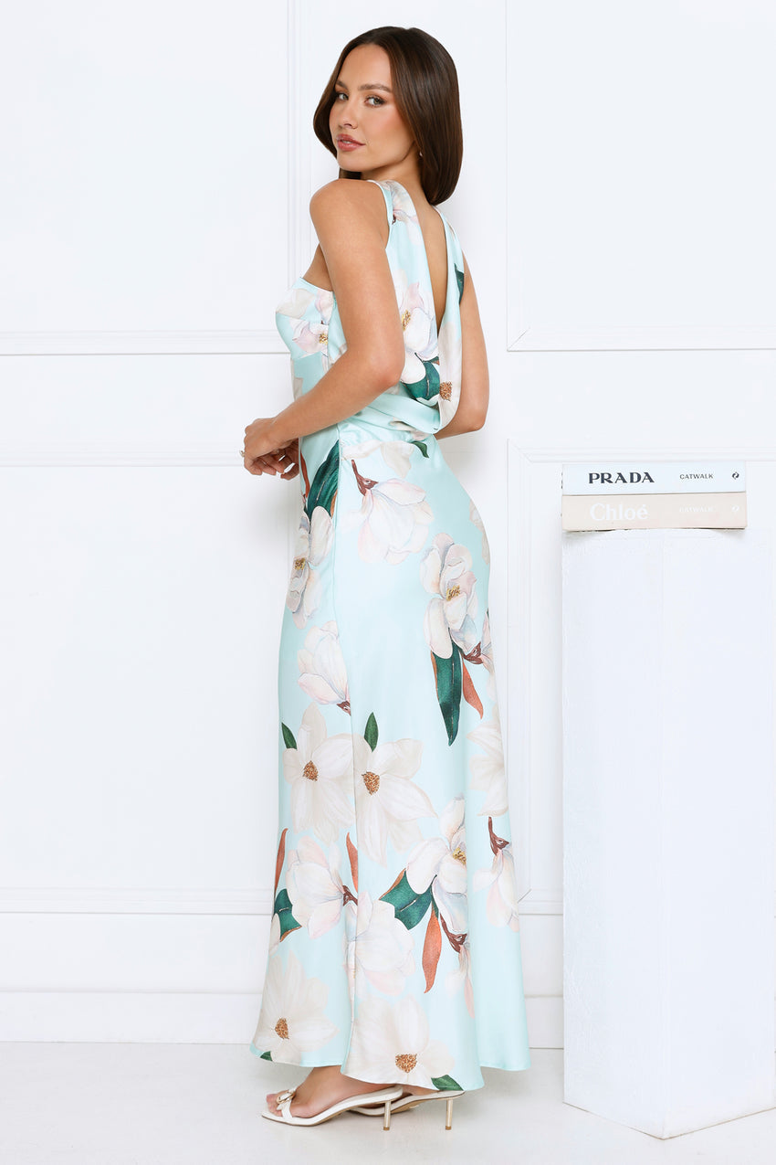 Softly Radiant Satin Maxi Dress Green