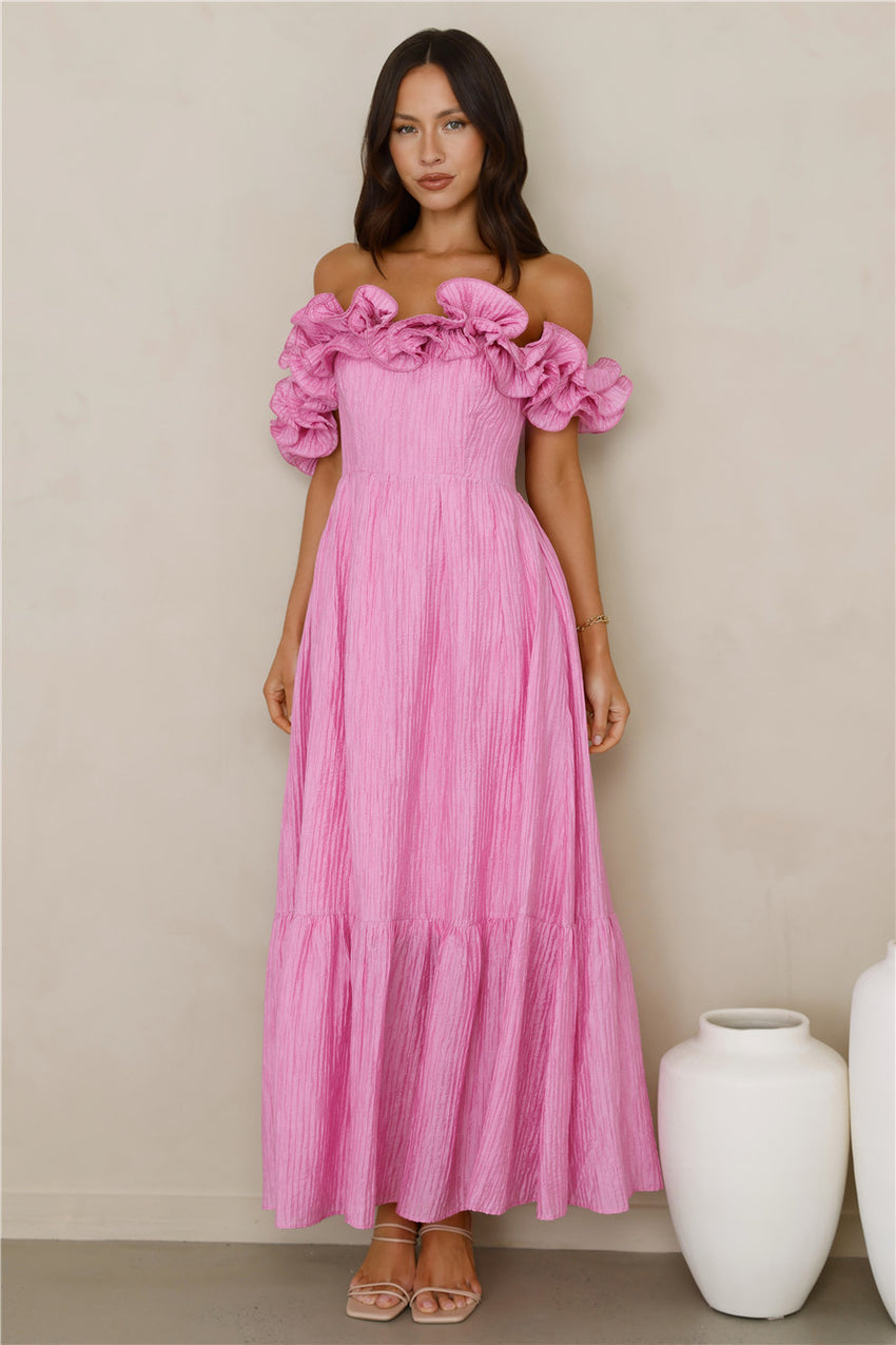 Magnetic Energy Off Shoulder Maxi Dress Pink