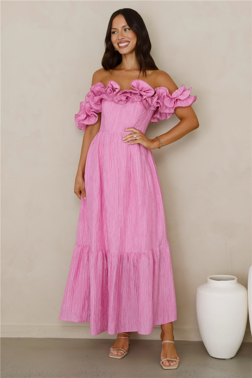 Magnetic Energy Off Shoulder Maxi Dress Pink