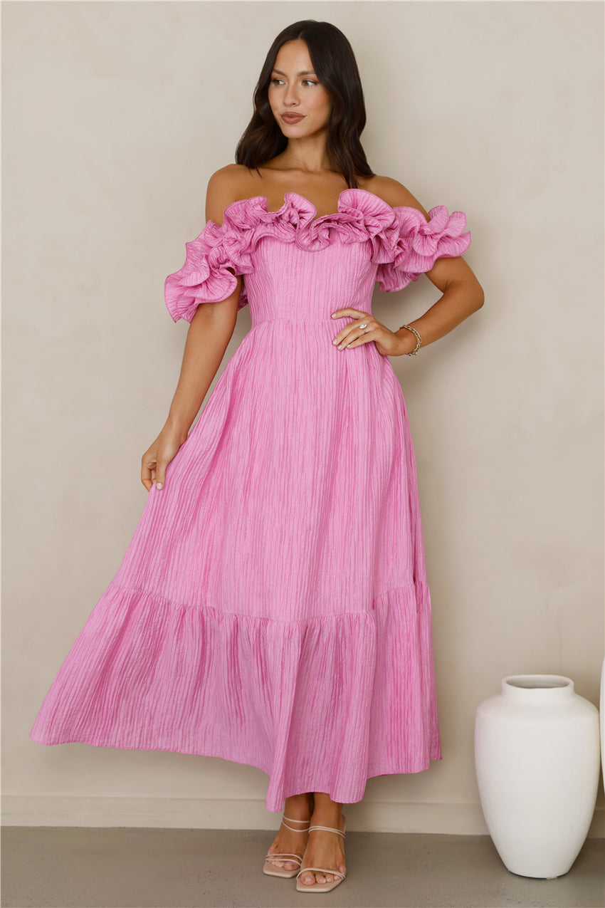 Magnetic Energy Off Shoulder Maxi Dress Pink