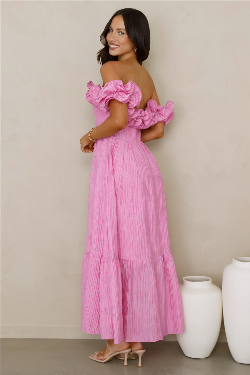 Magnetic Energy Off Shoulder Maxi Dress Pink
