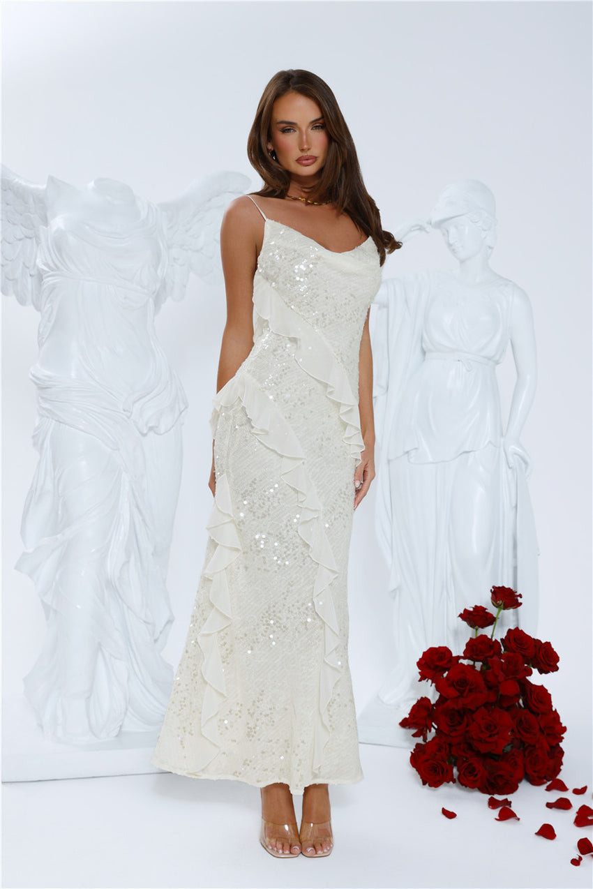 Glitter Gaze Sequin Maxi Dress Cream