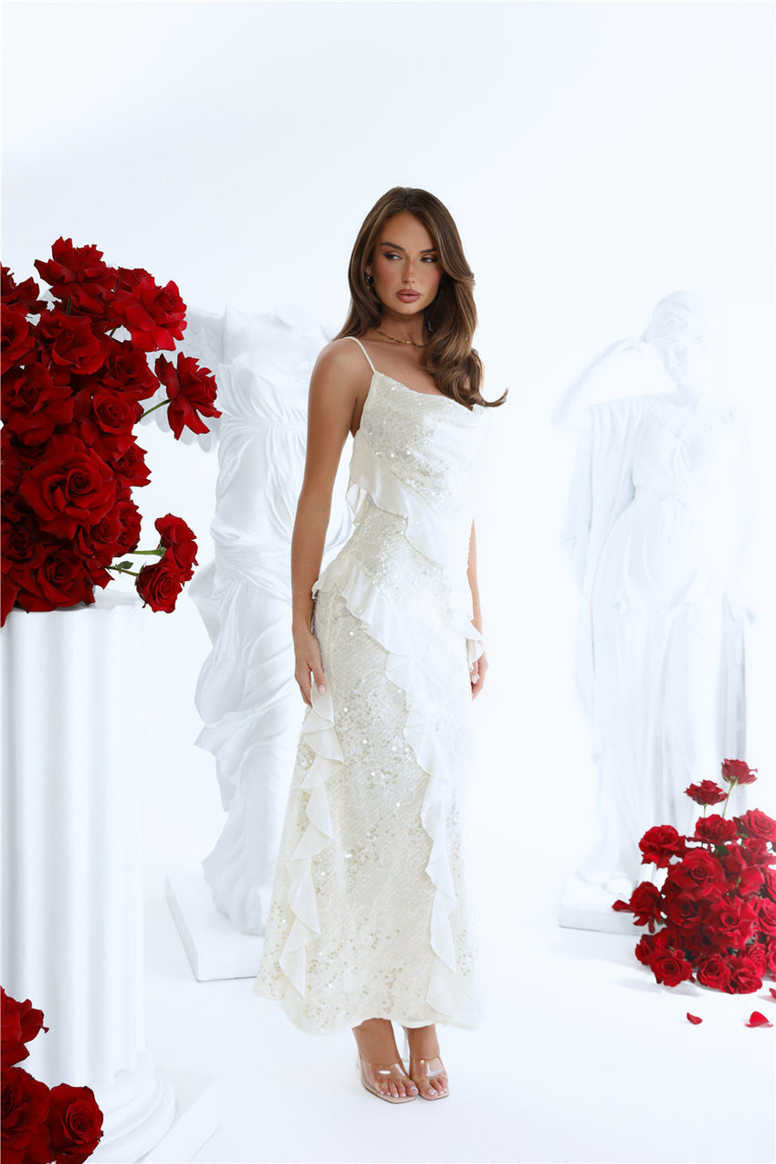 Glitter Gaze Sequin Maxi Dress Cream