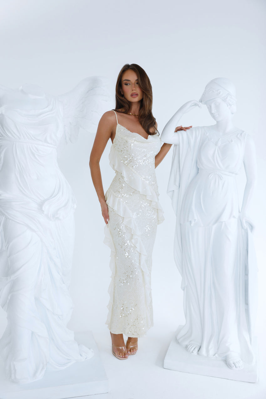 Glitter Gaze Sequin Maxi Dress Cream