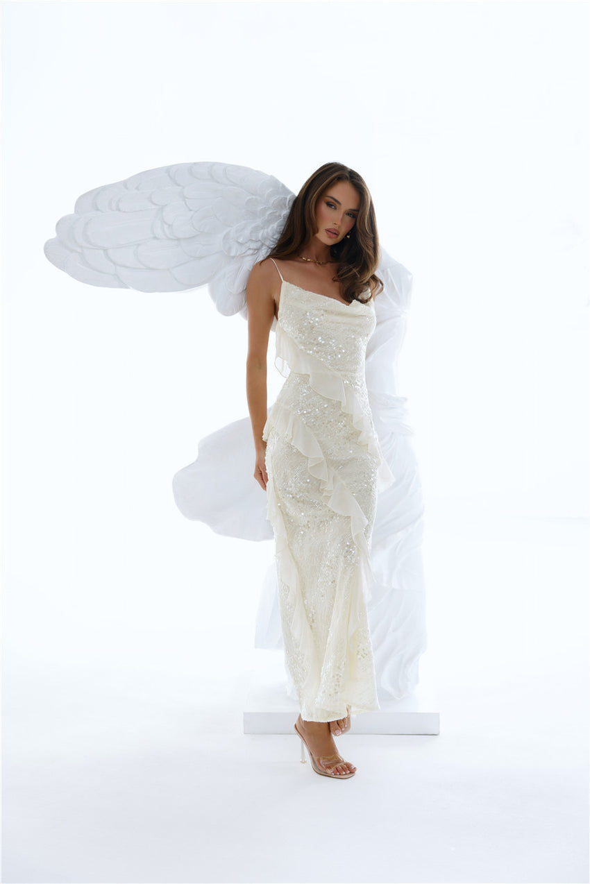 Glitter Gaze Sequin Maxi Dress Cream