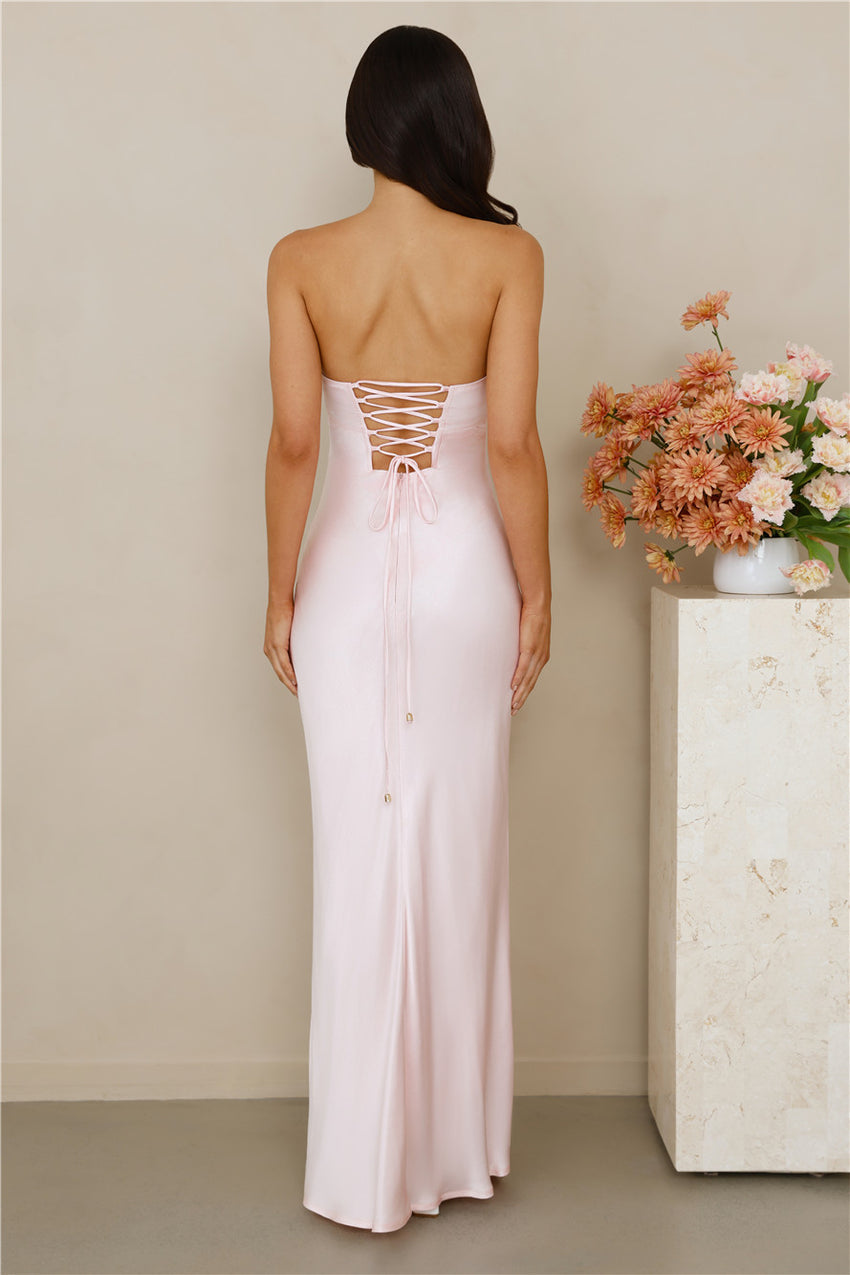 The Seraphina Strapless Satin Maxi Dress Pink