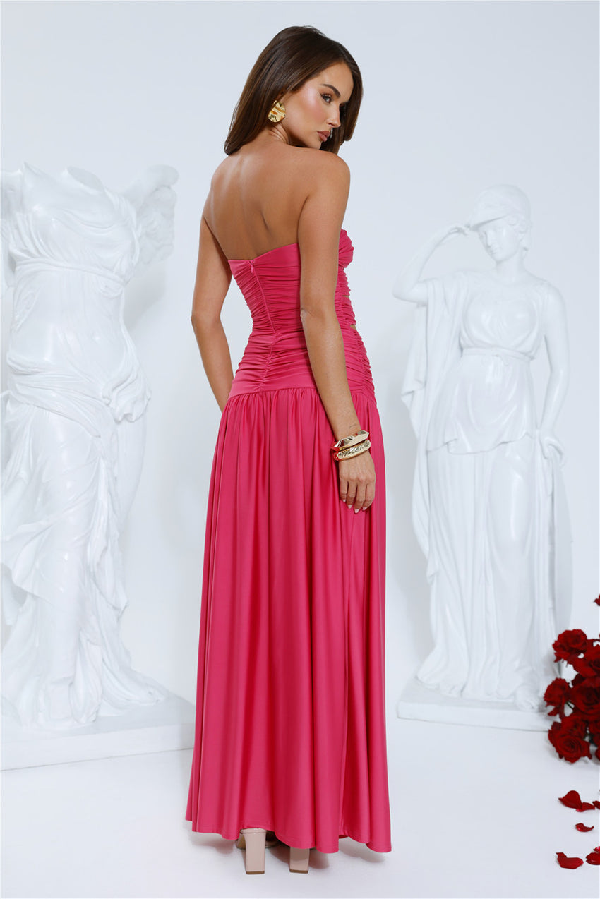 Shimmer Soirée Strapless Maxi Dress Pink