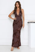 Lime Light Mesh Halter Maxi Dress Brown