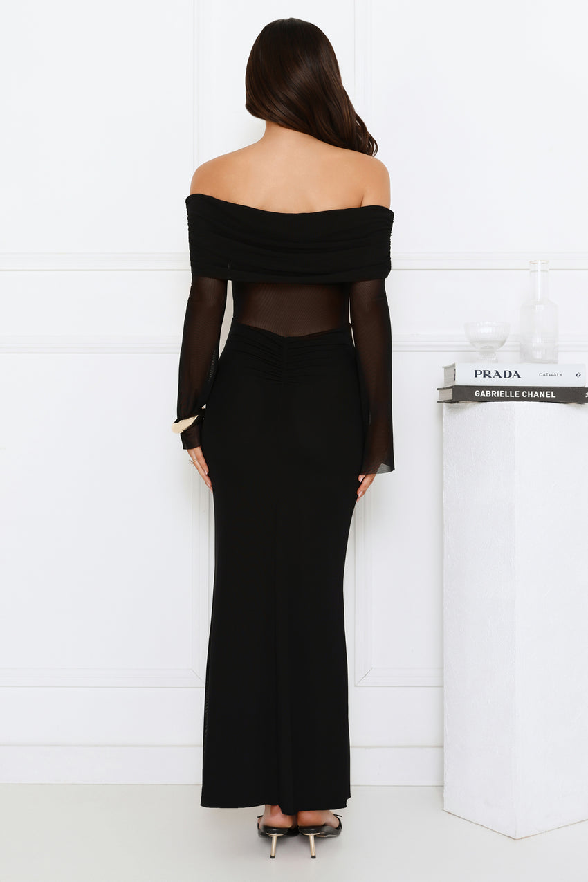 Softspell Off Shoulder Mesh Maxi Dress Black