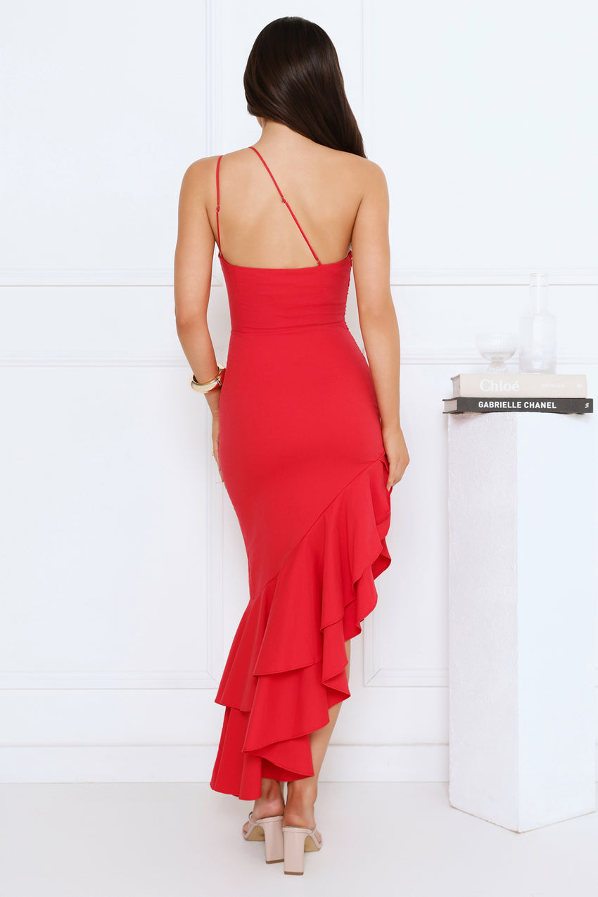 Glow Flicker One Shoulder Maxi Dress Red