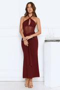 Luxe Darling Halter Mesh Maxi Dress Burgundy