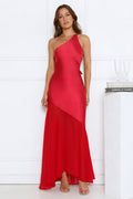Rosé Nights One Shoulder Satin Maxi Dress Red