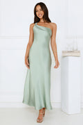 Romantic Tales Satin One Shoulder Maxi Dress Sage