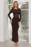 Glitter Night Long Sleeve Maxi Dress Brown