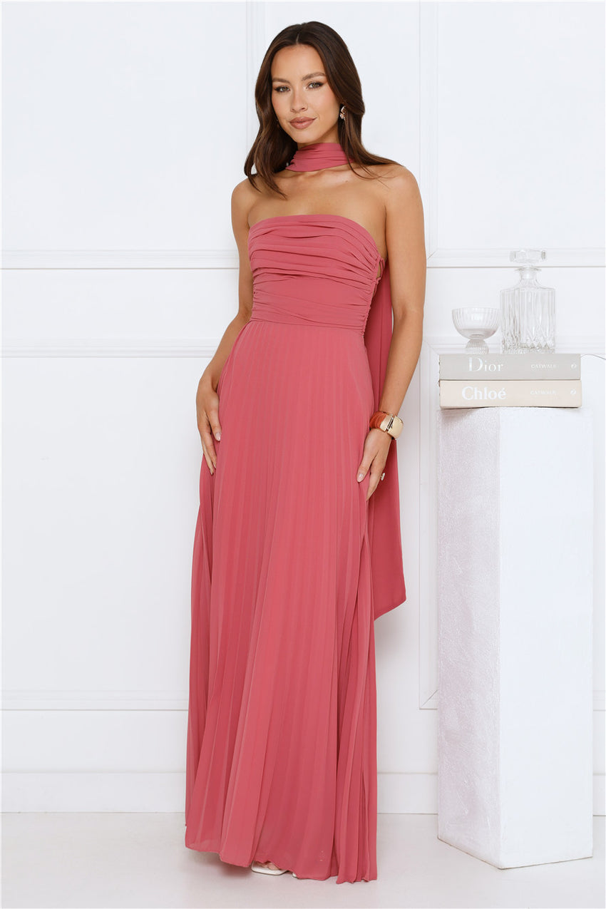 Sugar Babe Strapless Pleated Maxi Dress Rose