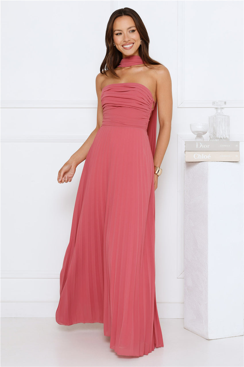 Sugar Babe Strapless Pleated Maxi Dress Rose