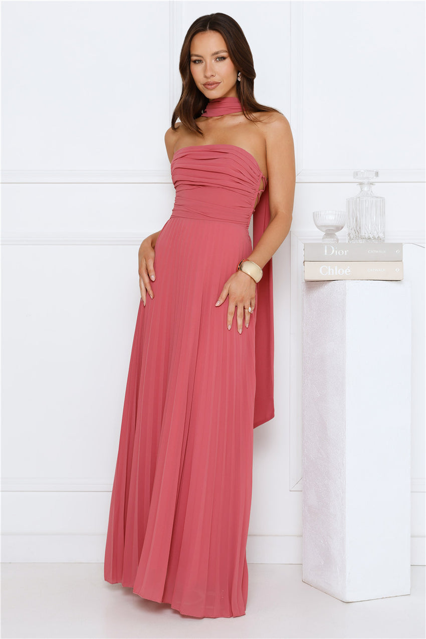 Sugar Babe Strapless Pleated Maxi Dress Rose