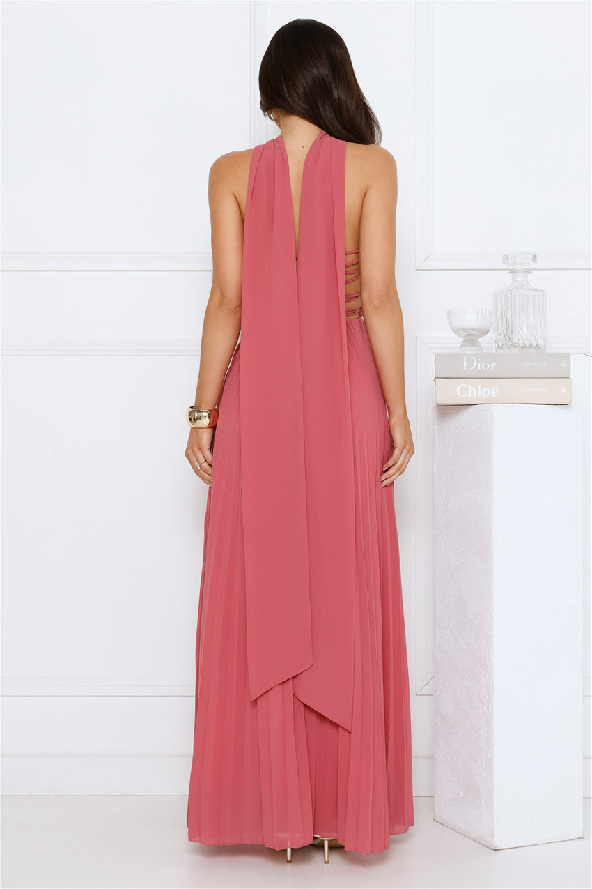 Sugar Babe Strapless Pleated Maxi Dress Rose