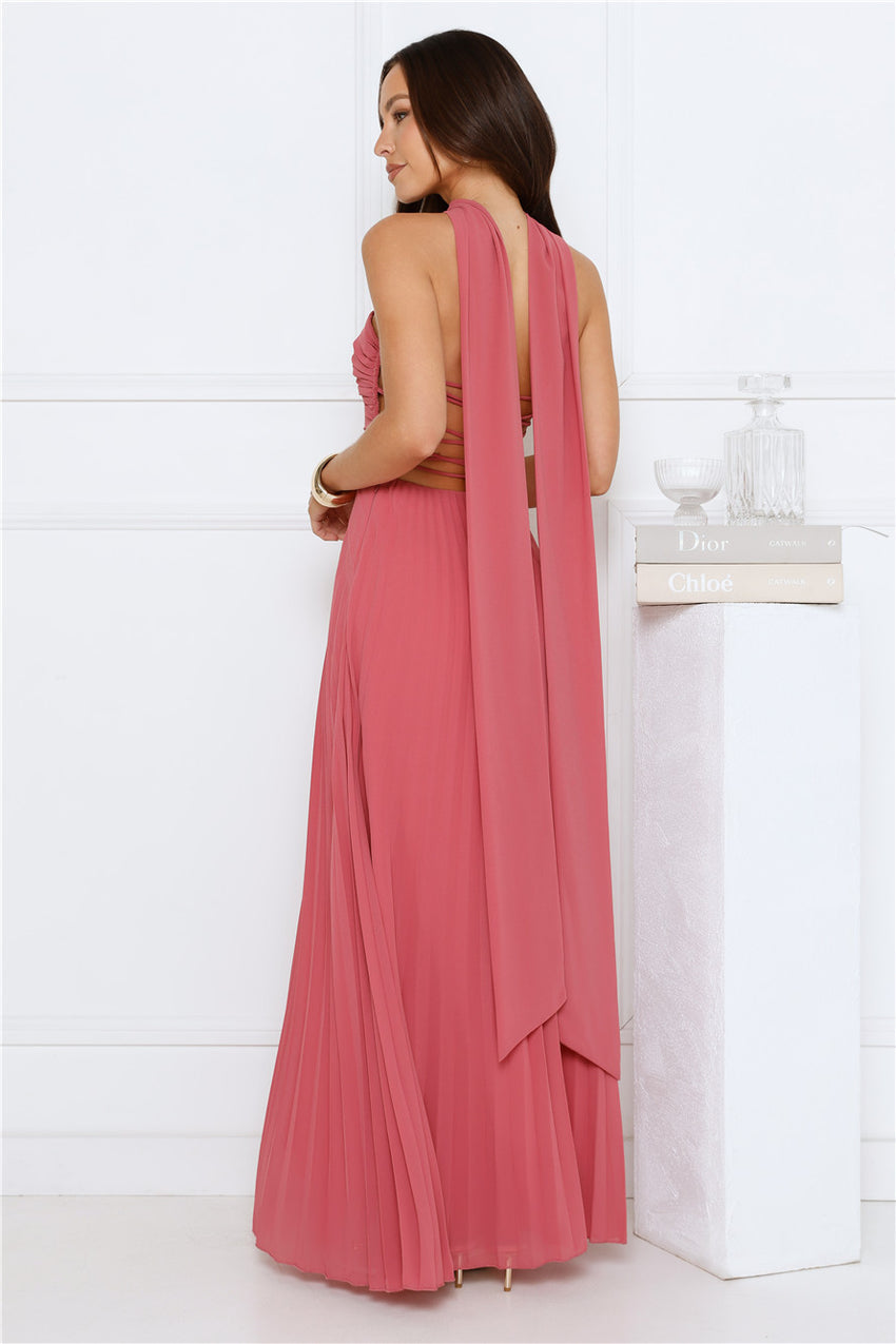 Sugar Babe Strapless Pleated Maxi Dress Rose