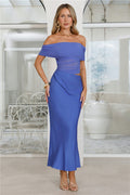 Velvet Sky Off Shoulder Mesh Maxi Dress Blue