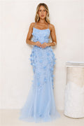 Petals In The Night Mesh Maxi Dress Blue