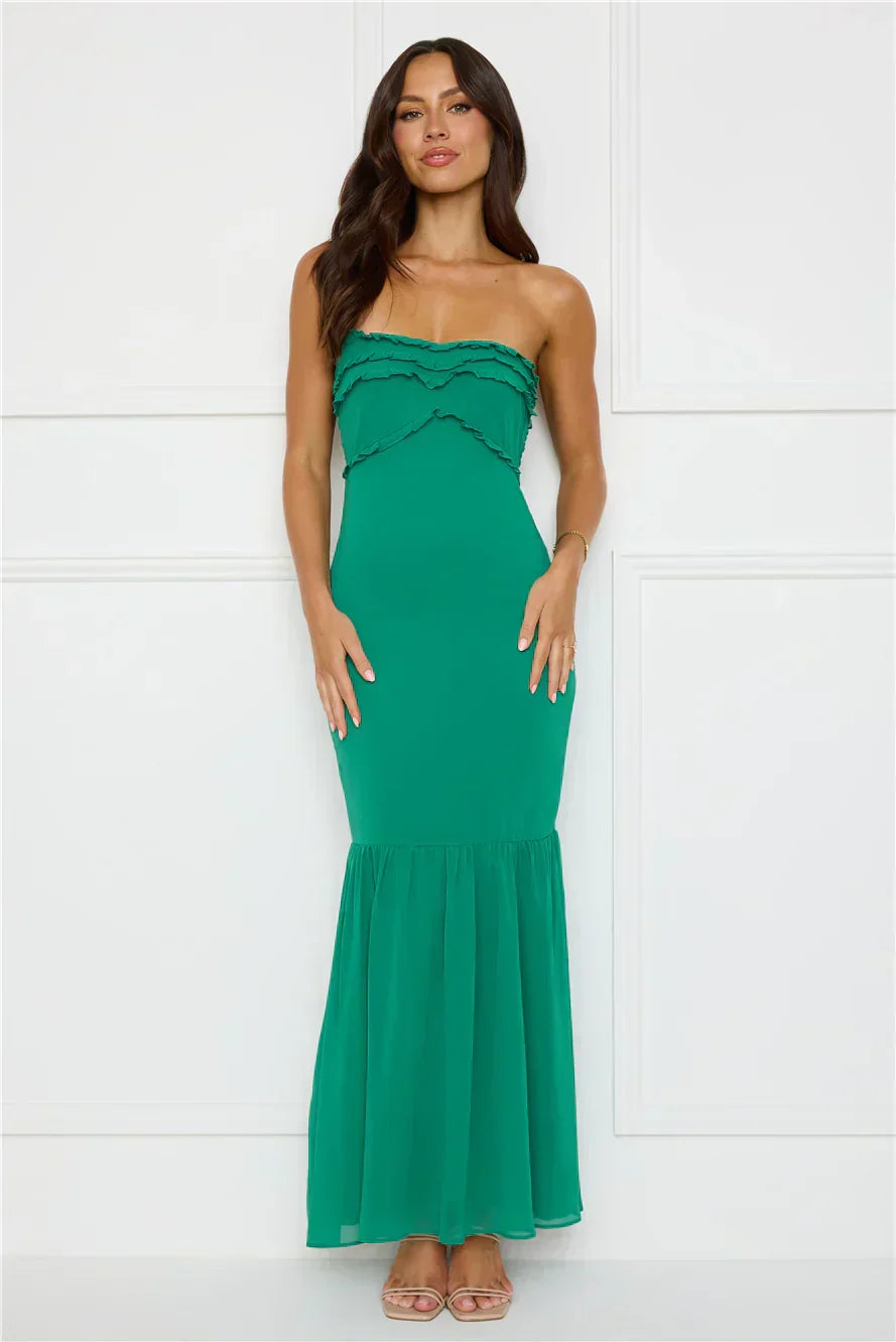 Stylish Snake Strapless Maxi Dress Green