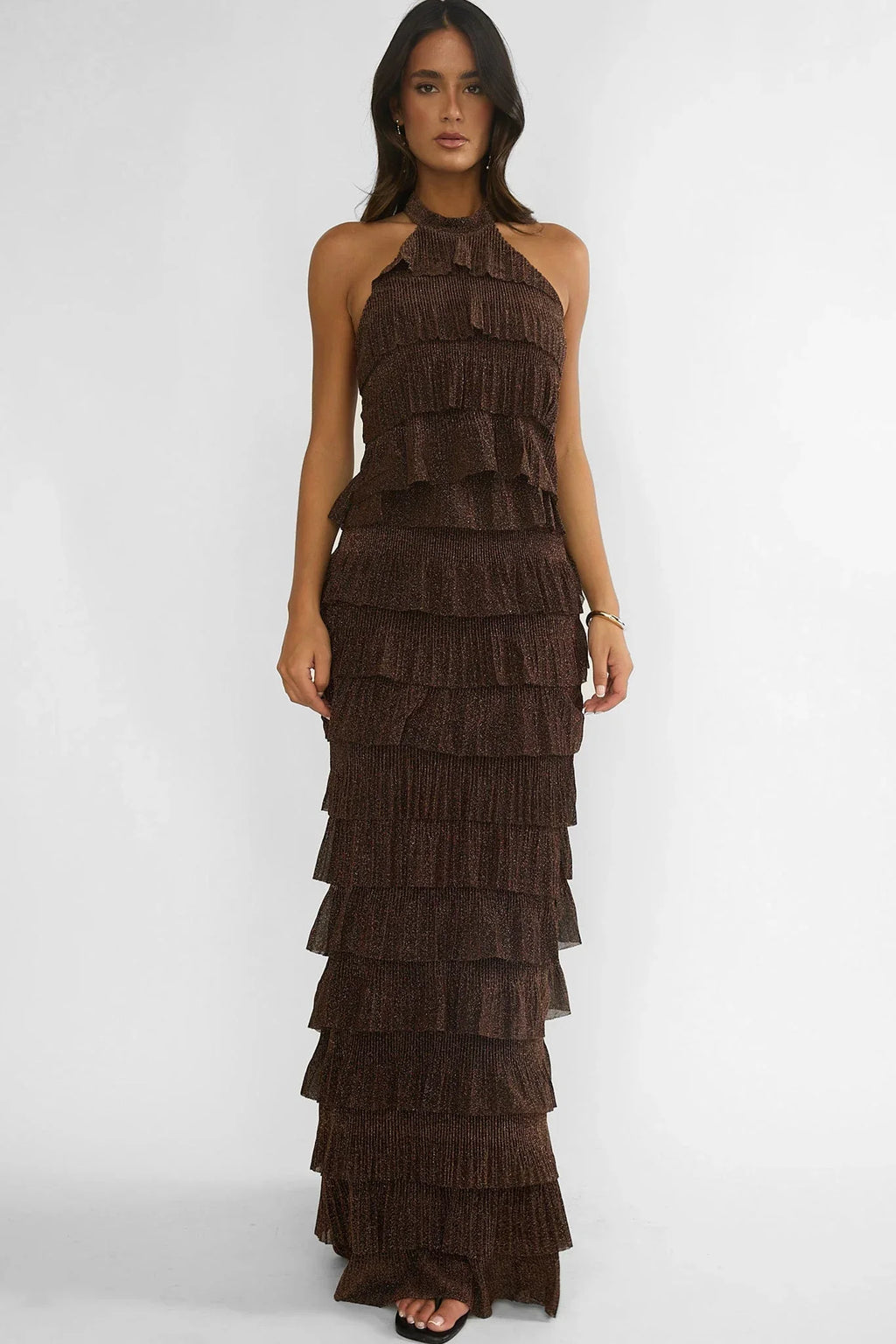 Kaelia Tiered Maxi Dress Brown