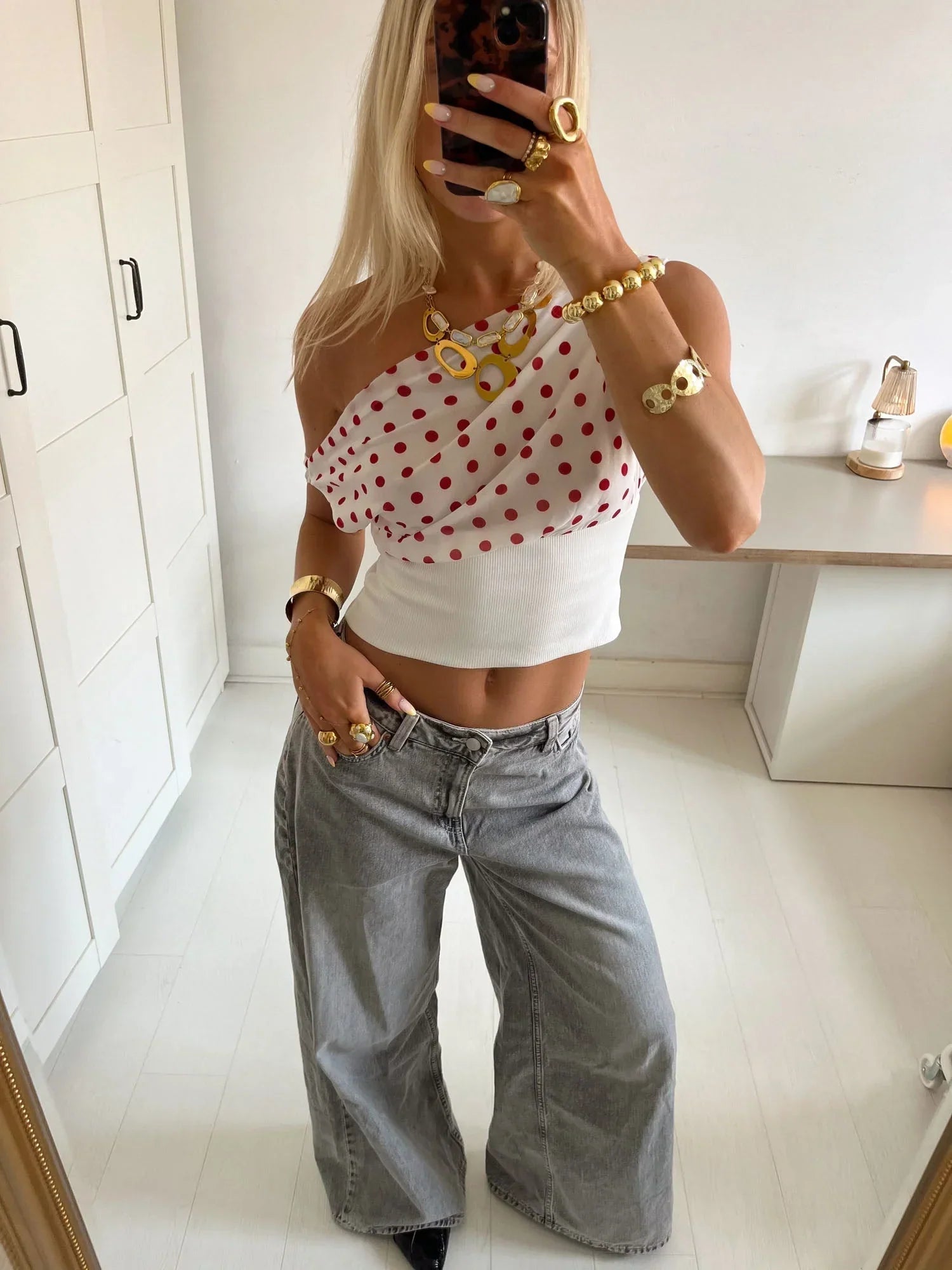 Sienna Draped Polka Dot Crop Top