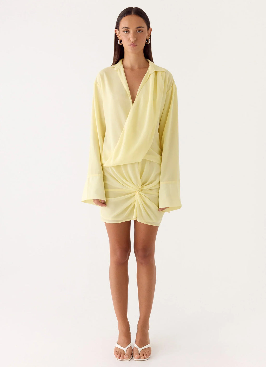 Ferretti Shirt Mini Dress Pale Yellow