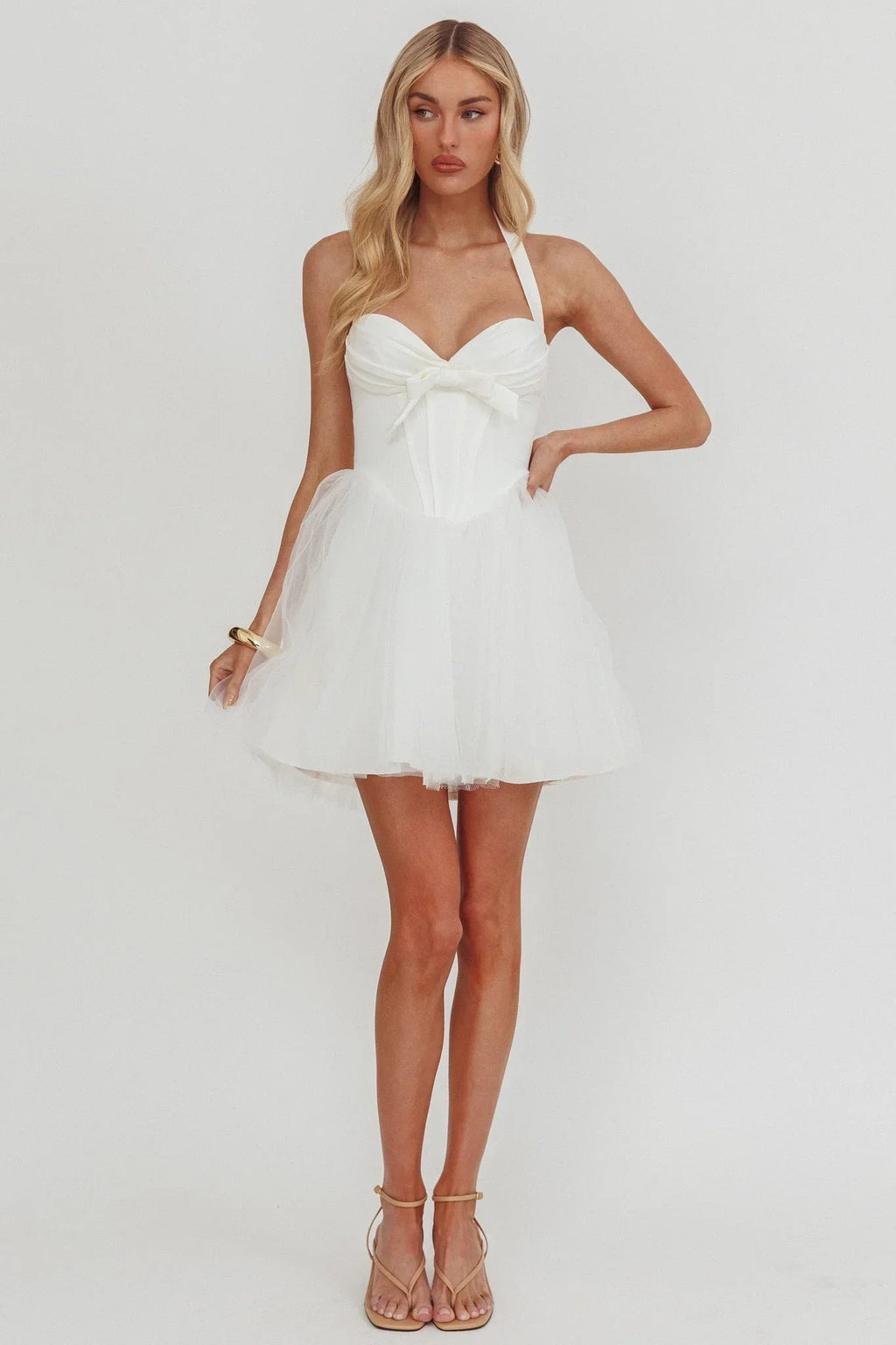 Princessa Halter Mini Dress White