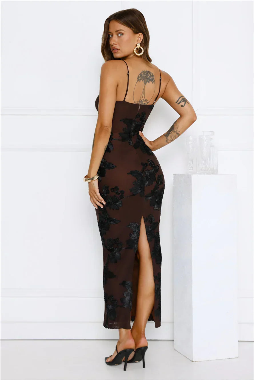 Estelle Mesh Maxi Dress Brown