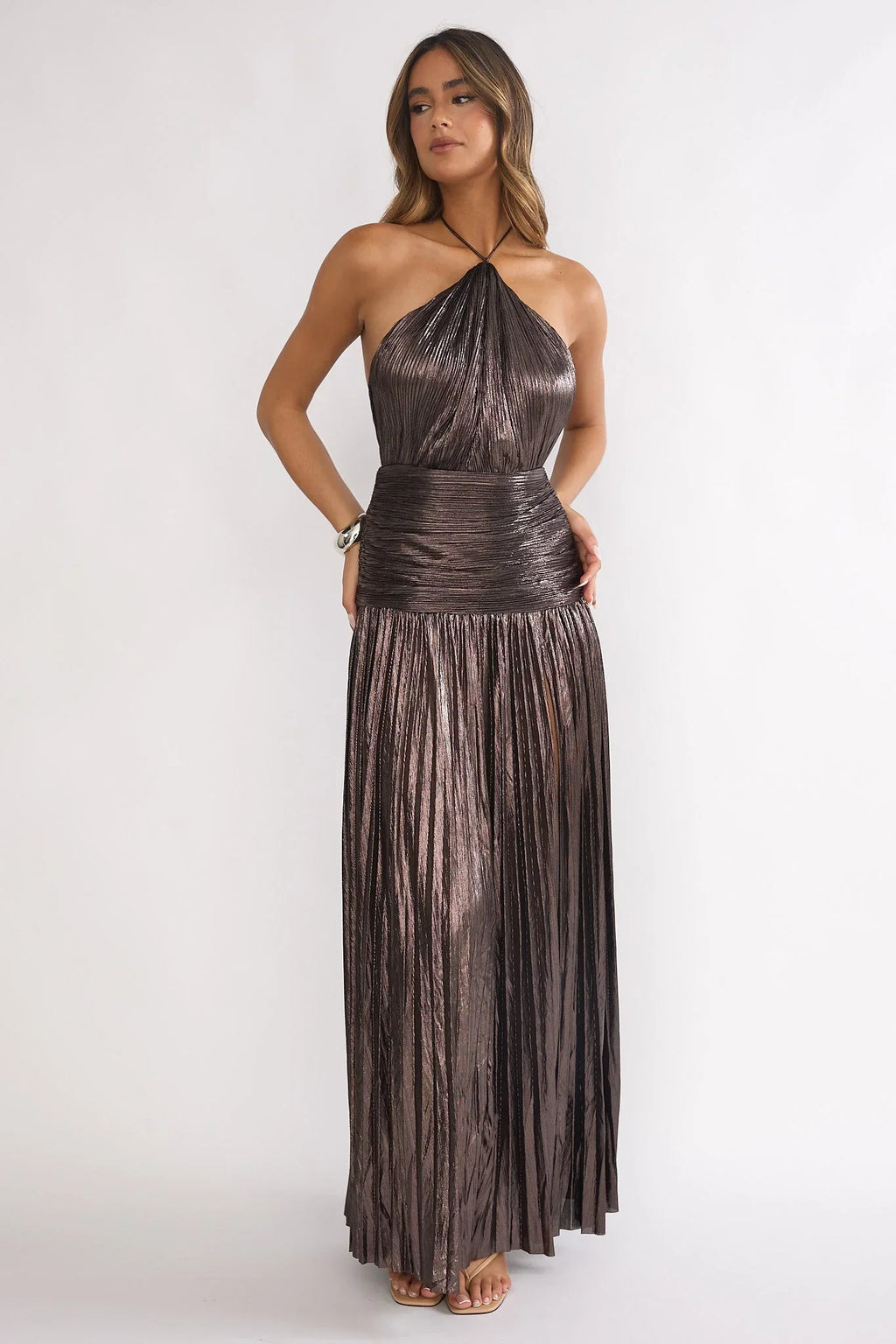 Ahmara Pleated Maxi Dress Gunmetal