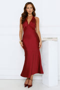 Nocturnal Bloom Satin Halter Maxi Dress Plum