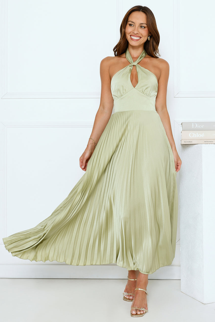 Moonlight Drive Halter Satin Maxi Dress Lime