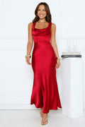 Crystal Luxe Satin Maxi Dress Red