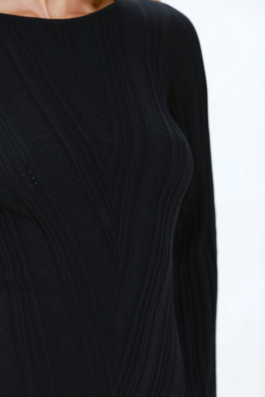 Soulful Nights Long Sleeve Mini Dress Black