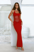Feel Indulgent Lace Halter Maxi Dress Red