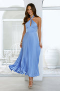 Moonlight Drive Halter Satin Maxi Dress Blue