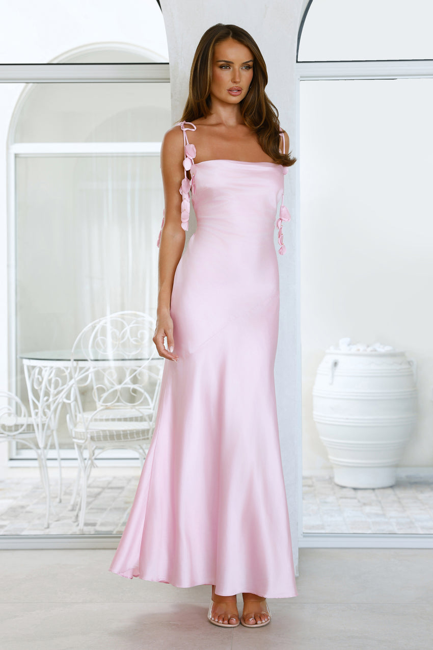 Drifted In Sunlight Satin Maxi Dress Pink