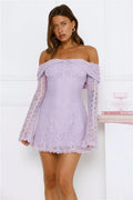 Starlit Dreams Lace Off Shoulder Mini Dress Lilac