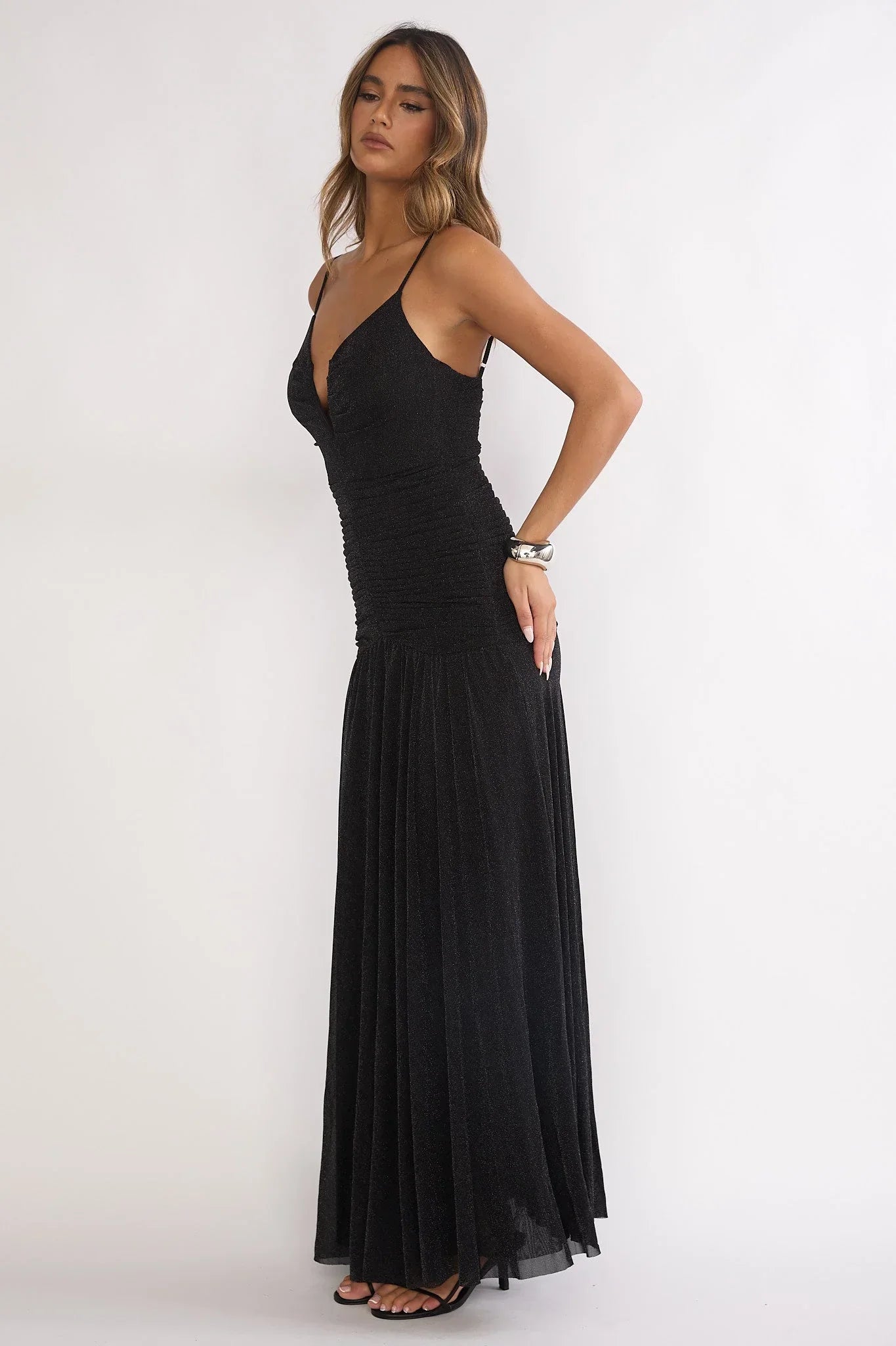 Orizel Pintuck Maxi Dress Black