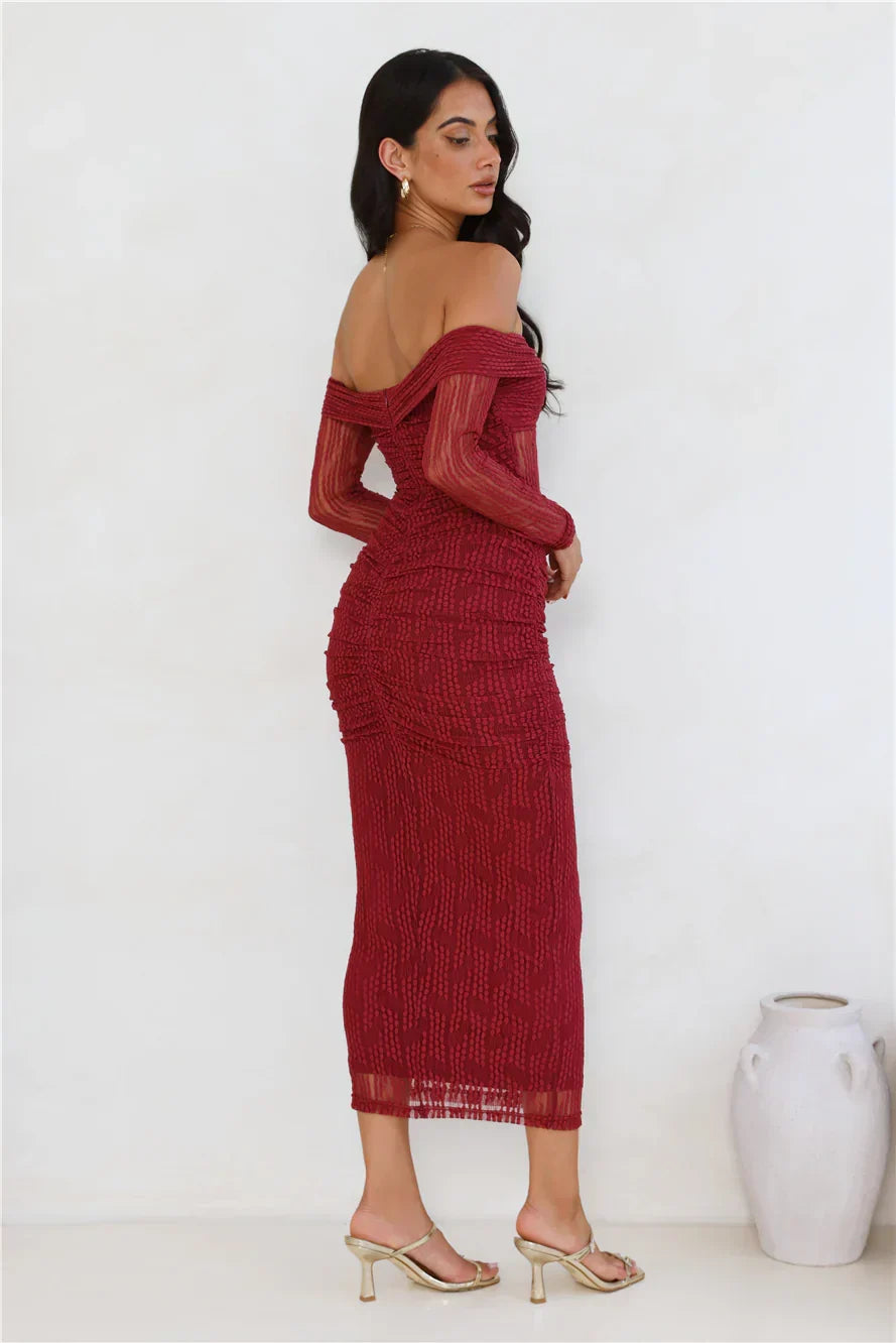 Raegan Mesh Midi Dress Burgundy
