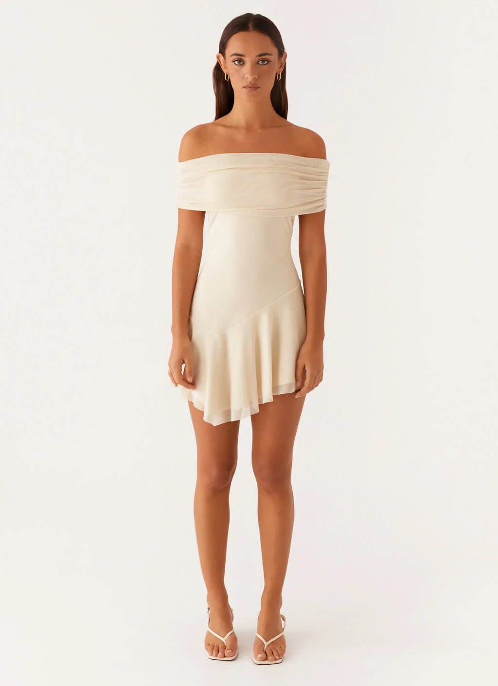 Finola Off Shoulder Mini Dress - Pastel Yellow