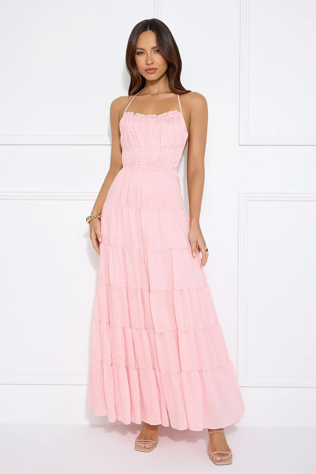 Make Up Halter Maxi Dress Pink